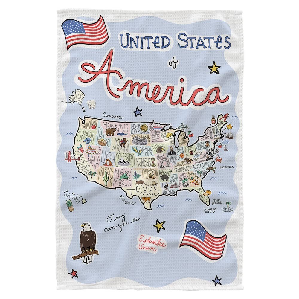 Fish Kiss® 16"x24" Map Dish Towel is of 100% Microfiber Waffle Weave Making it Super Absorbent, Soft & Machine Washable - Map Kitchen Towel,Map Dish Cloth is Multi Purpose