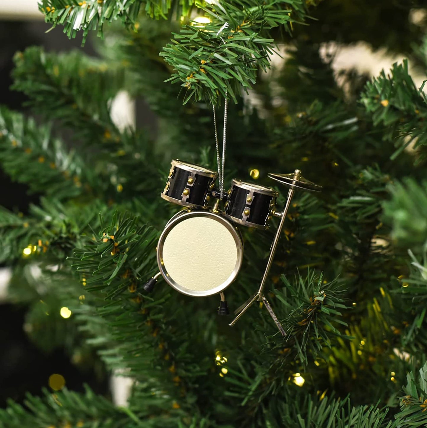 Broadway Gifts Co Polished Black Drum Set 3 inch Wood and Brass Hanging Ornament
