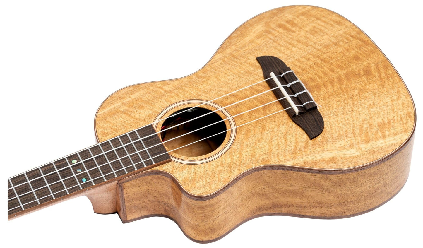Ortega Guitars, 4-String Horizon Series Revese Headstock Left-Handed Concert Acoustic-Electric Ukulele w/Bag, Natural (RUMG-CE-L)