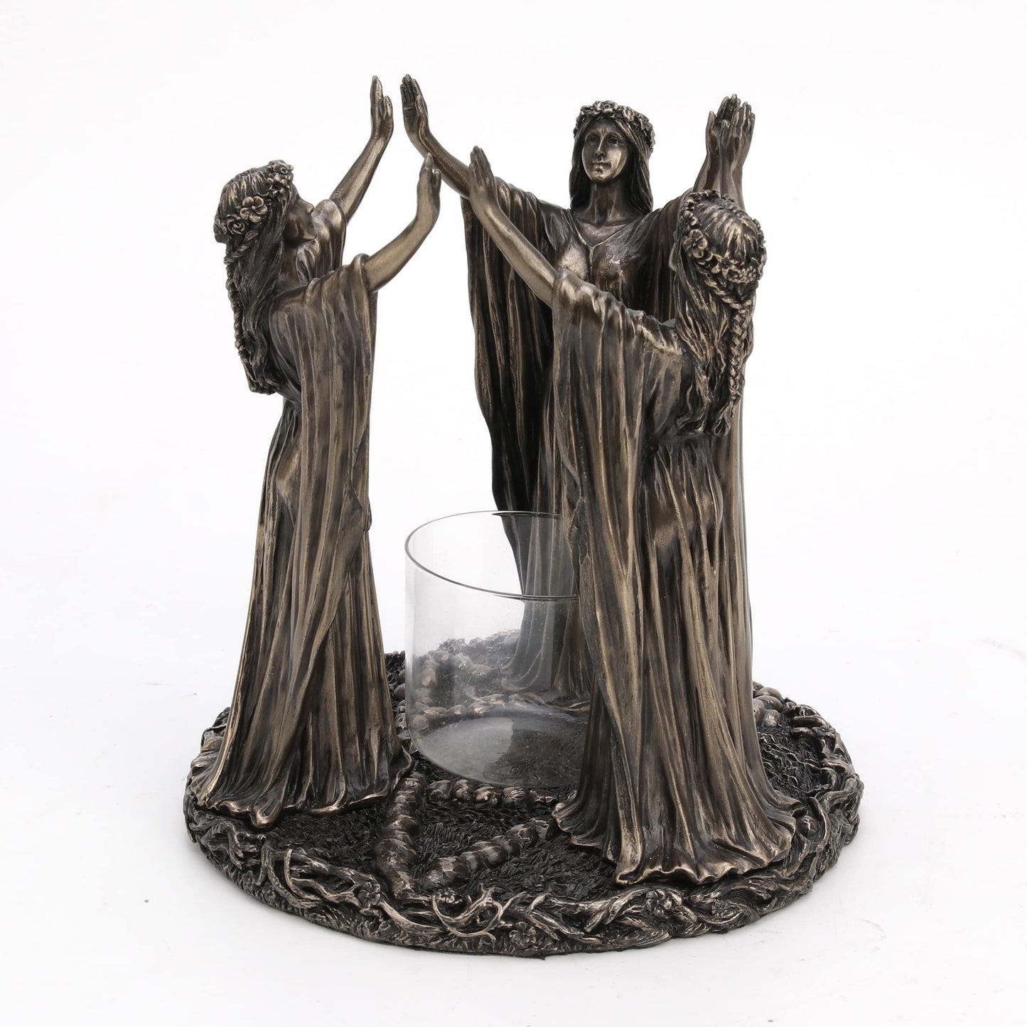 Veronese Design Wicca Triple Goddess Festive Ritual Cold Cast Resin Antique Bronze Finish Candle Holder