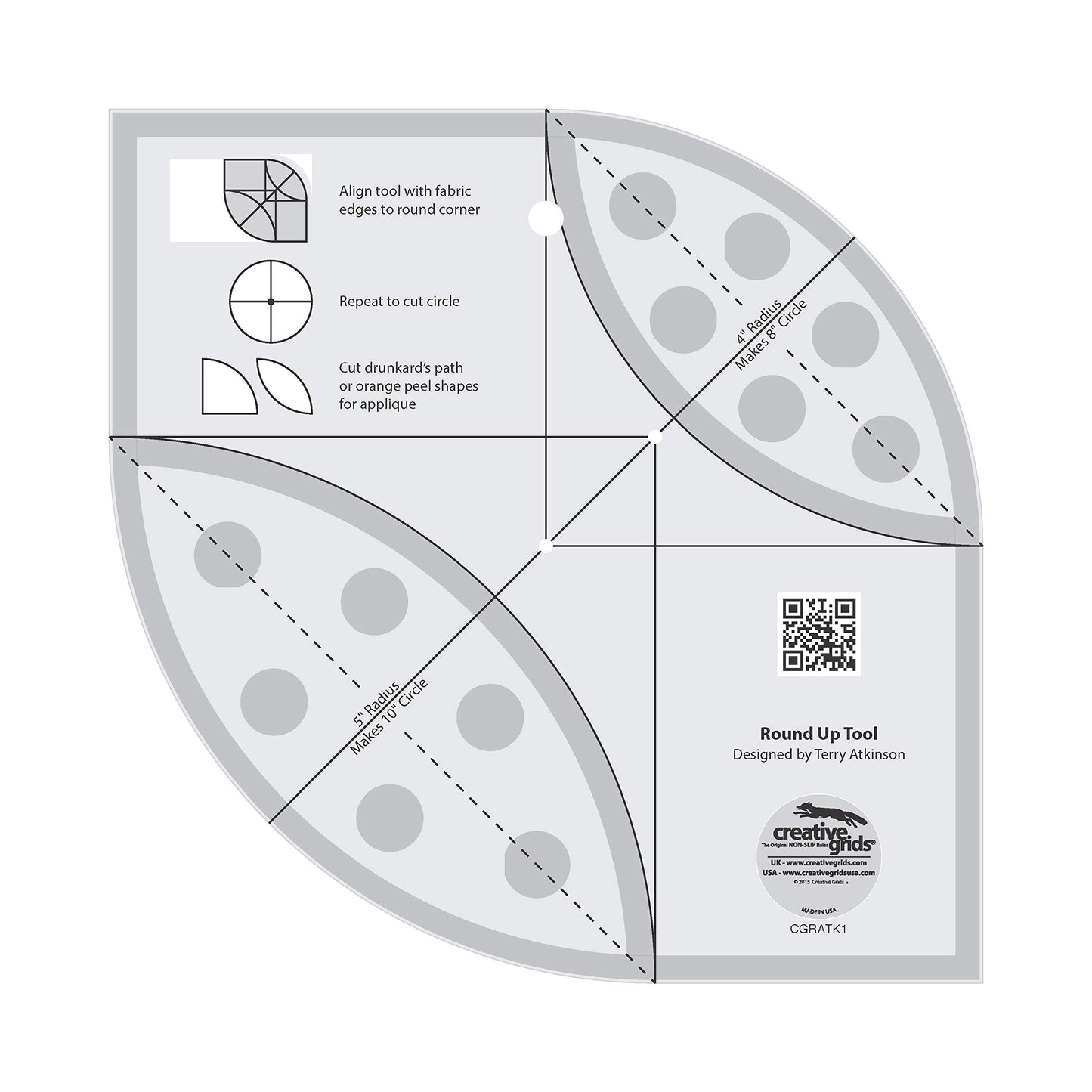 Creative Grids Round Up Tool and Quilting Ruler – CGRATK1 – Made in USA, Non-Slip Grip Acrylic Quilting, Sewing, Crafting, Patchwork Ruler & Template