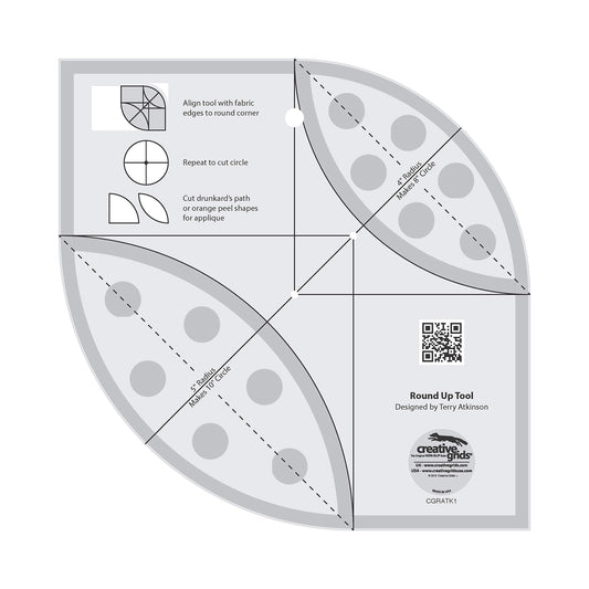 Creative Grids Round Up Tool and Quilting Ruler – CGRATK1 – Made in USA, Non-Slip Grip Acrylic Quilting, Sewing, Crafting, Patchwork Ruler & Template
