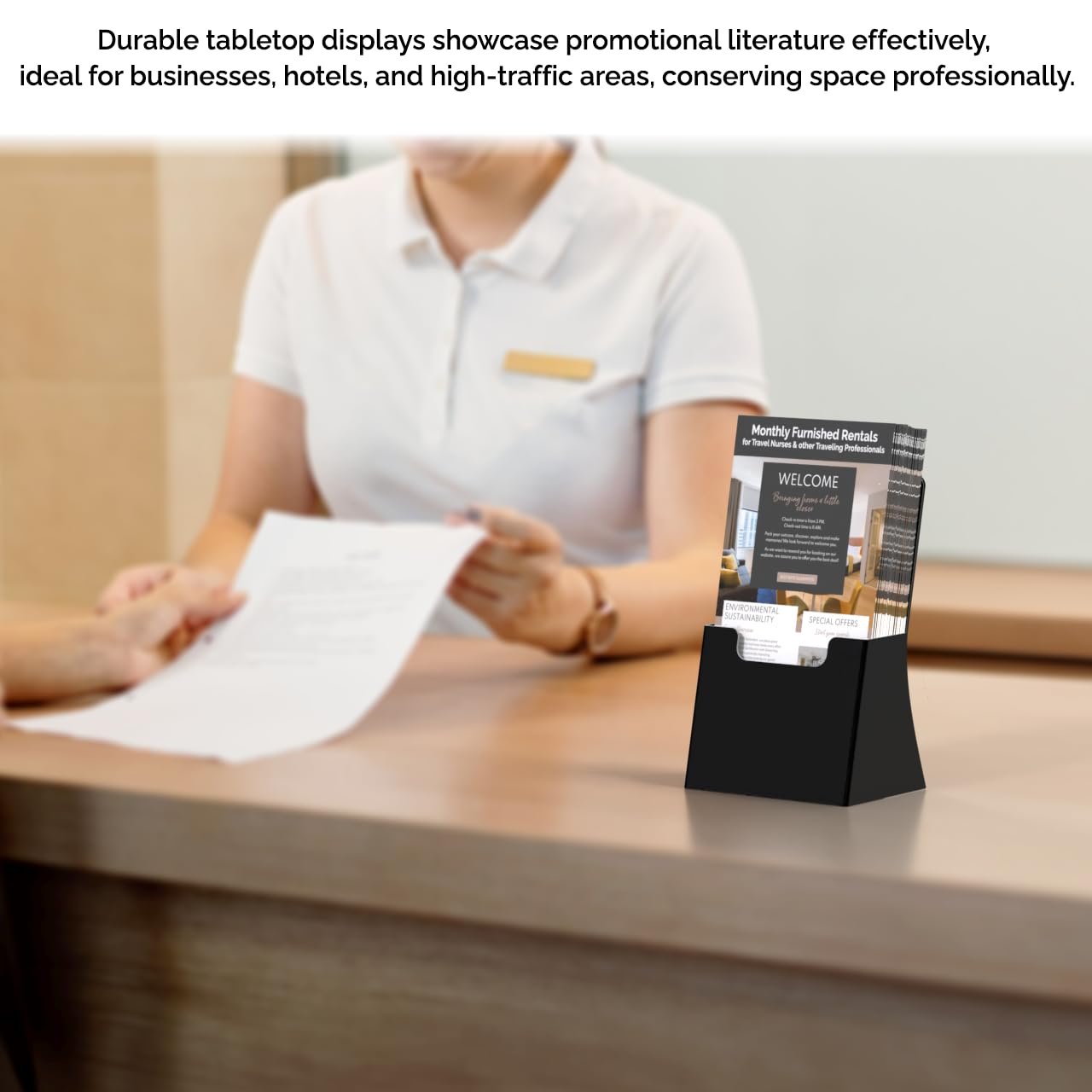Marketing Holders 6 Pack Brochure Holder for 4.25" Trifolds Black Acrylic Countertop Literature Organizer Freestanding Angled Pamphlet Dispenser for Offices Retail Shops and Restaurants