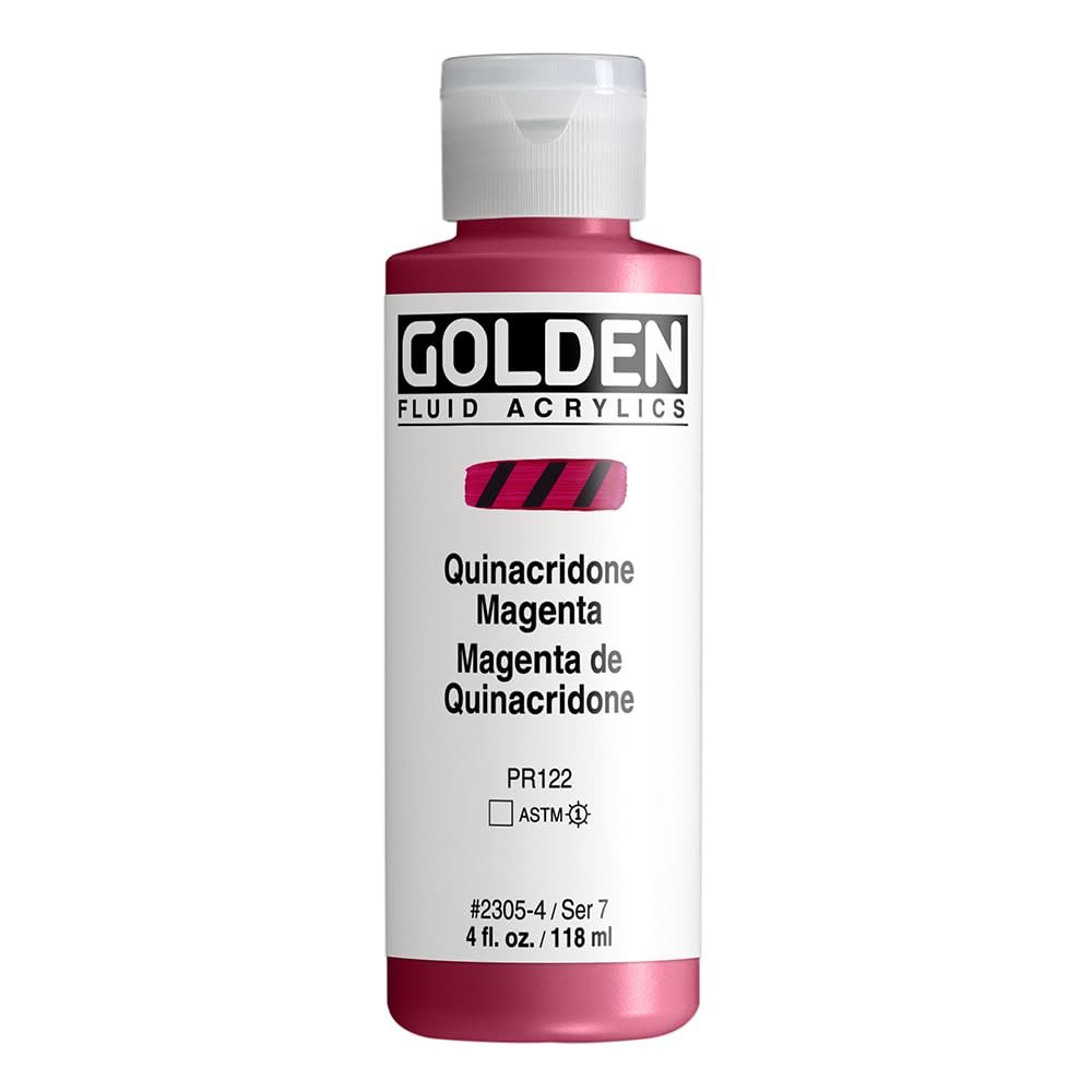 Fluid Acrylics by GOLDEN, Quinacridone Magenta, 4 fl. oz. Bottle, Professional Acrylic Paint, Transparent