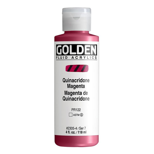Fluid Acrylics by GOLDEN, Quinacridone Magenta, 4 fl. oz. Bottle, Professional Acrylic Paint, Transparent