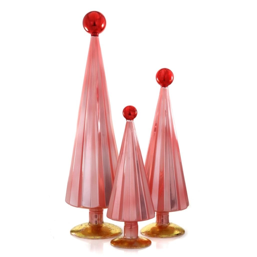 Cody Foster & Co Pink and Red Pleated Glass Trees Set of 3 CD-1845-PR