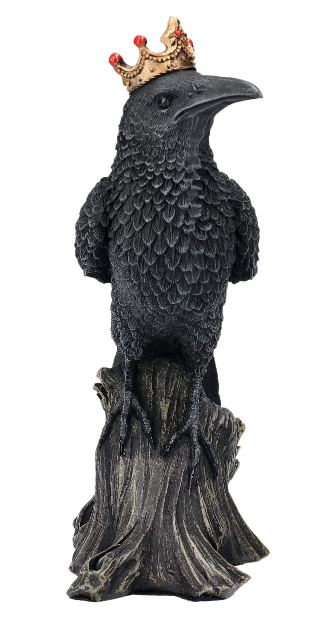 Pacific Giftware Gothic Raven King Figurine with Gold Crown Polyresin Black Bird Decorative Figurine on Tree Stump 6.5" Tall Halloween Home Decor