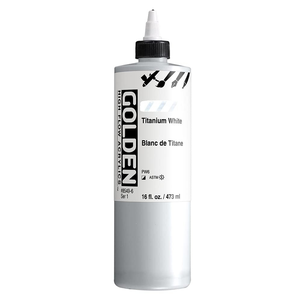High Flow Acrylics by GOLDEN, Titanium White, 16 fl. oz. Bottle, Professional Acrylic Paint, Semi-Opaque