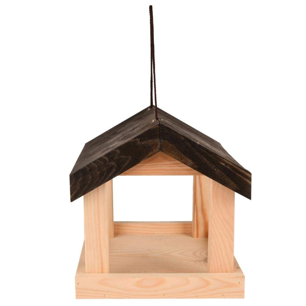 Esschert Design FB463 Hanging House-Shaped Wood Bird Feeder with Rope