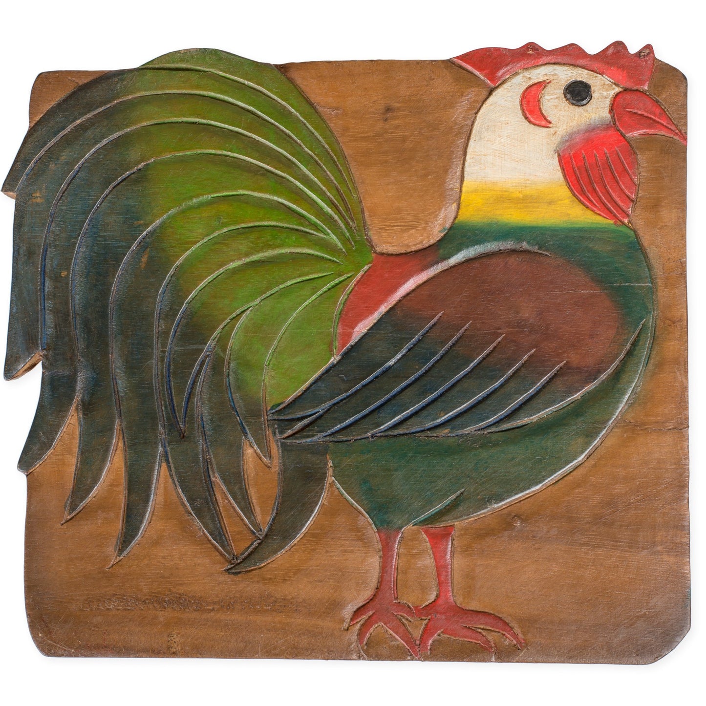 Sea Island Imports Rooster Design Hand Carved Acacia Hardwood Decorative Short Stool