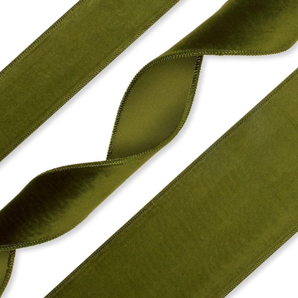 FloristryWarehouse Green Christmas Velvet Fabric Ribbon 4 inches Wide on 9 Yards roll. Wired Edge