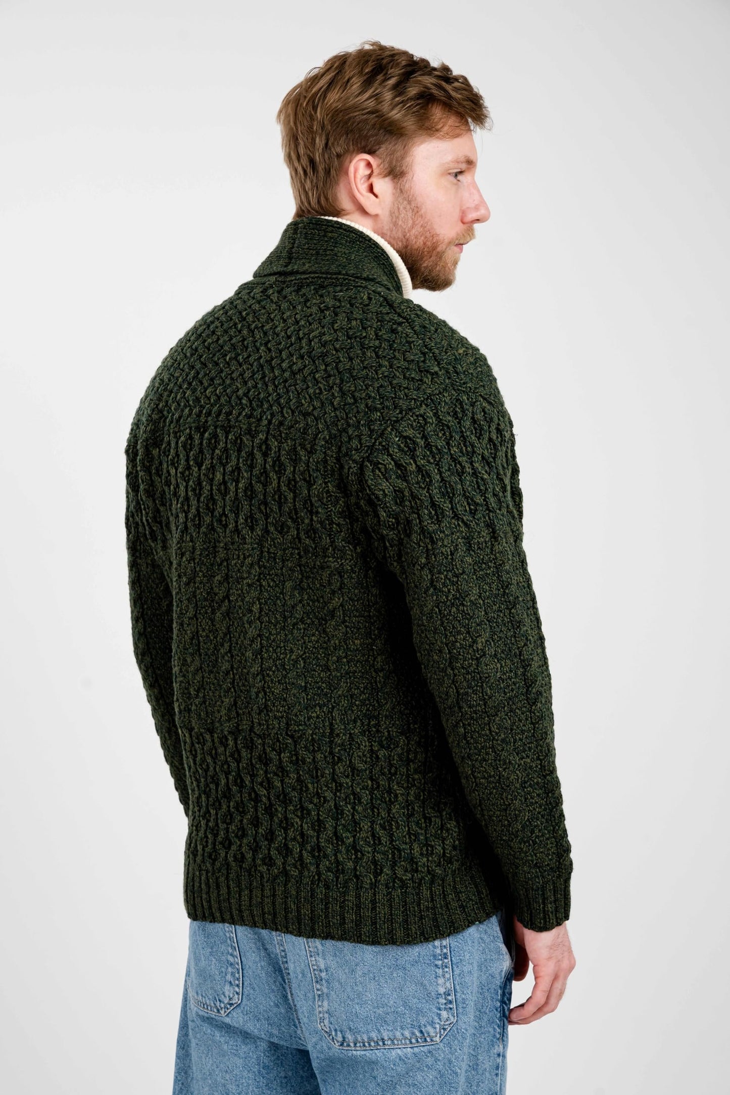 SAOL Men's Cardigan Merino Wool Knit Shawl Collar Casual Sweater with Buttons