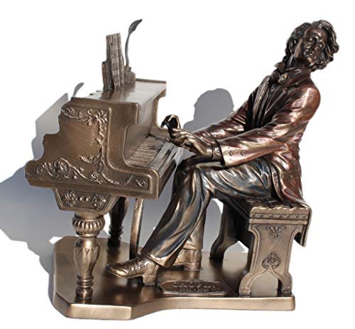 Religious Gifts Polish Music Composer Frederic Chopin Playing Piano 8 3/4 Inch Cold Cast Bronze Figurine Statue