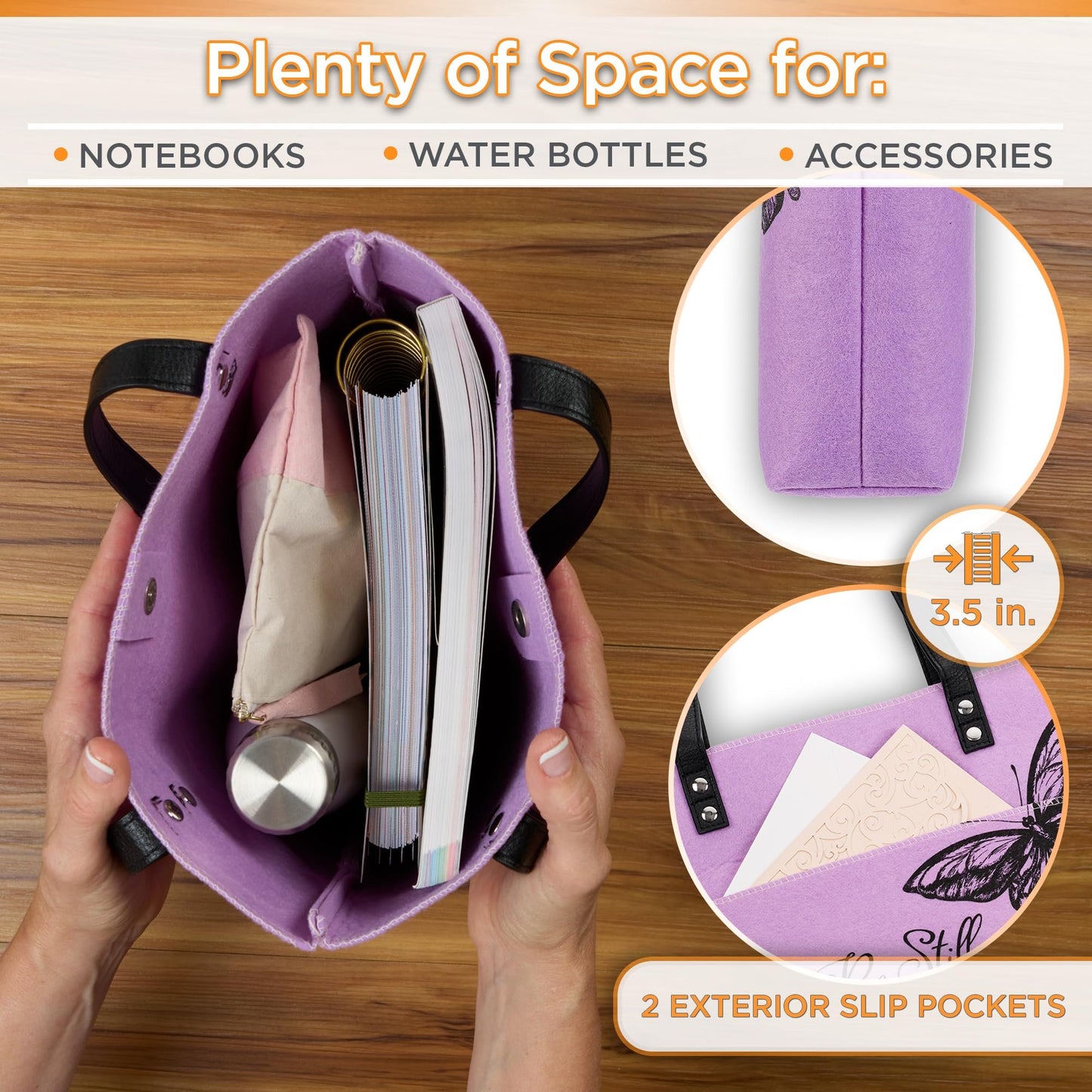 Christian Art Gifts Felt and Faux Leather Fashion Bible Cover Tote Bag with Inspirational Scripture, One Size