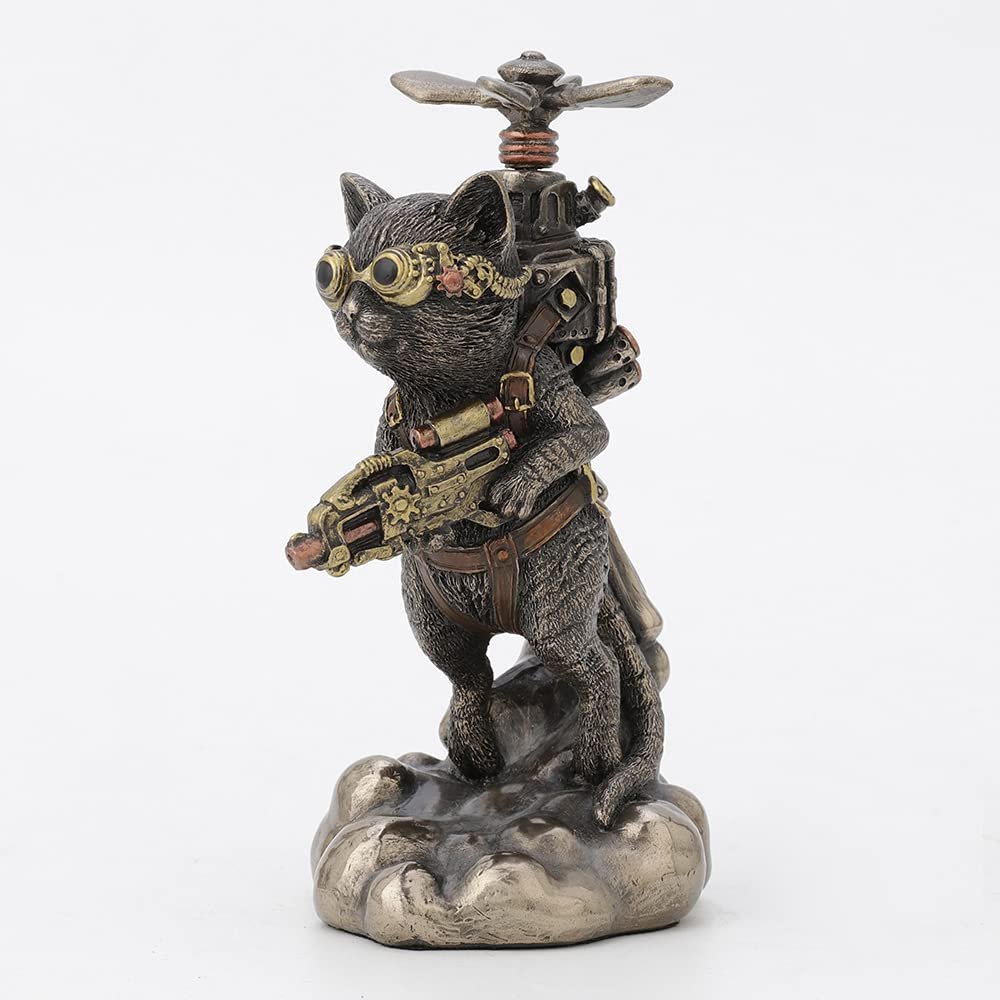 Veronese Design 5 1/2 Inch Tall Steampunk Cat Propeller Animal Collecitble Figurine Cold Cast Bronzed Resin Statue