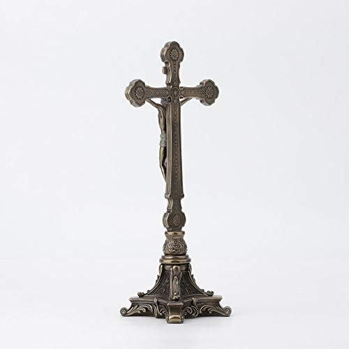 Veronese Design 13" Tall Standing Crucifix Baroque Style Stand Cold Cast Resin Antique Bronze Finish Religious Gift Home Decor Alter Sculpture