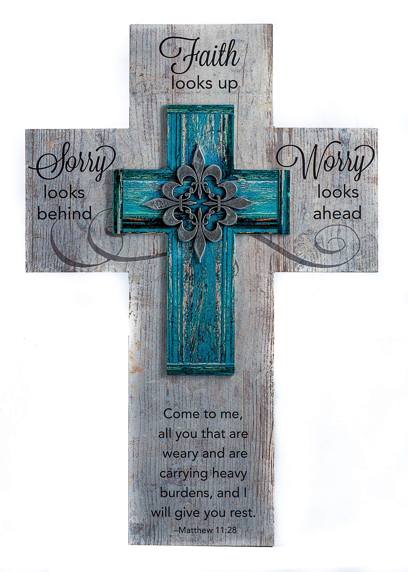 Cathedral Art Faith Looks Up Wall Cross with Fleur De Lis Accent & Hanger, Multi