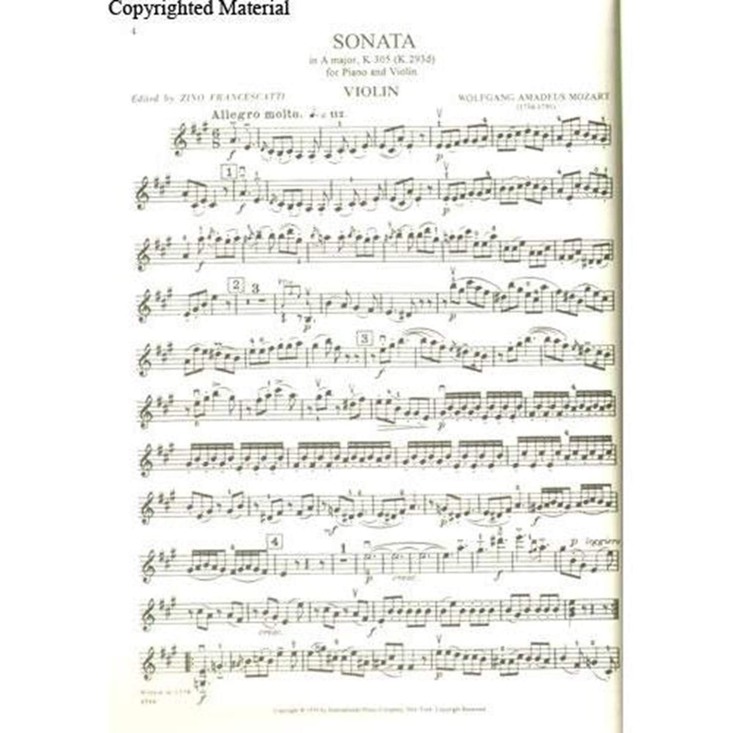 Mozart, WA - Nineteen Sonatas (Complete) - Violin and Piano - edited by Zino Francescatti - International Music Co