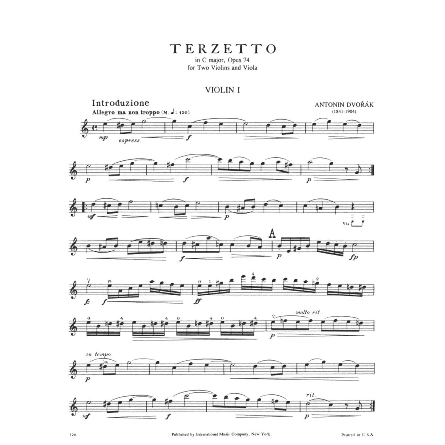 Dvorák, Antonín - Terzetto In C Major, Op 74 - Two Violins and Viola - International Music Co