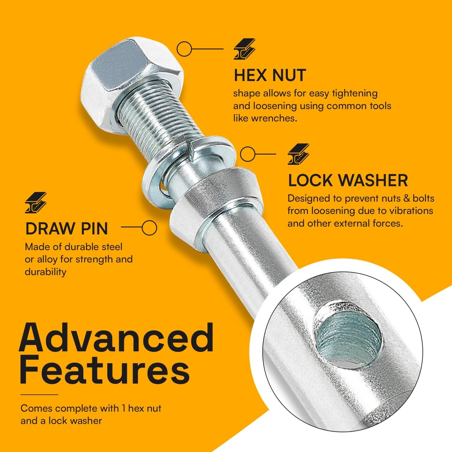 Upgraded S07020800 Cat 1 Draw Pin Hitch Tractor Pins, Cat 1 Top Link Pin 5-1/2 in Universal Forged Draw Pin Lift Arm Pin Accessories for Tractors, 3 Pack