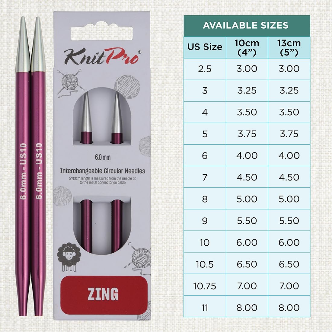 KnitPro Zing Interchangeable Circular Needles 4" (10cm)