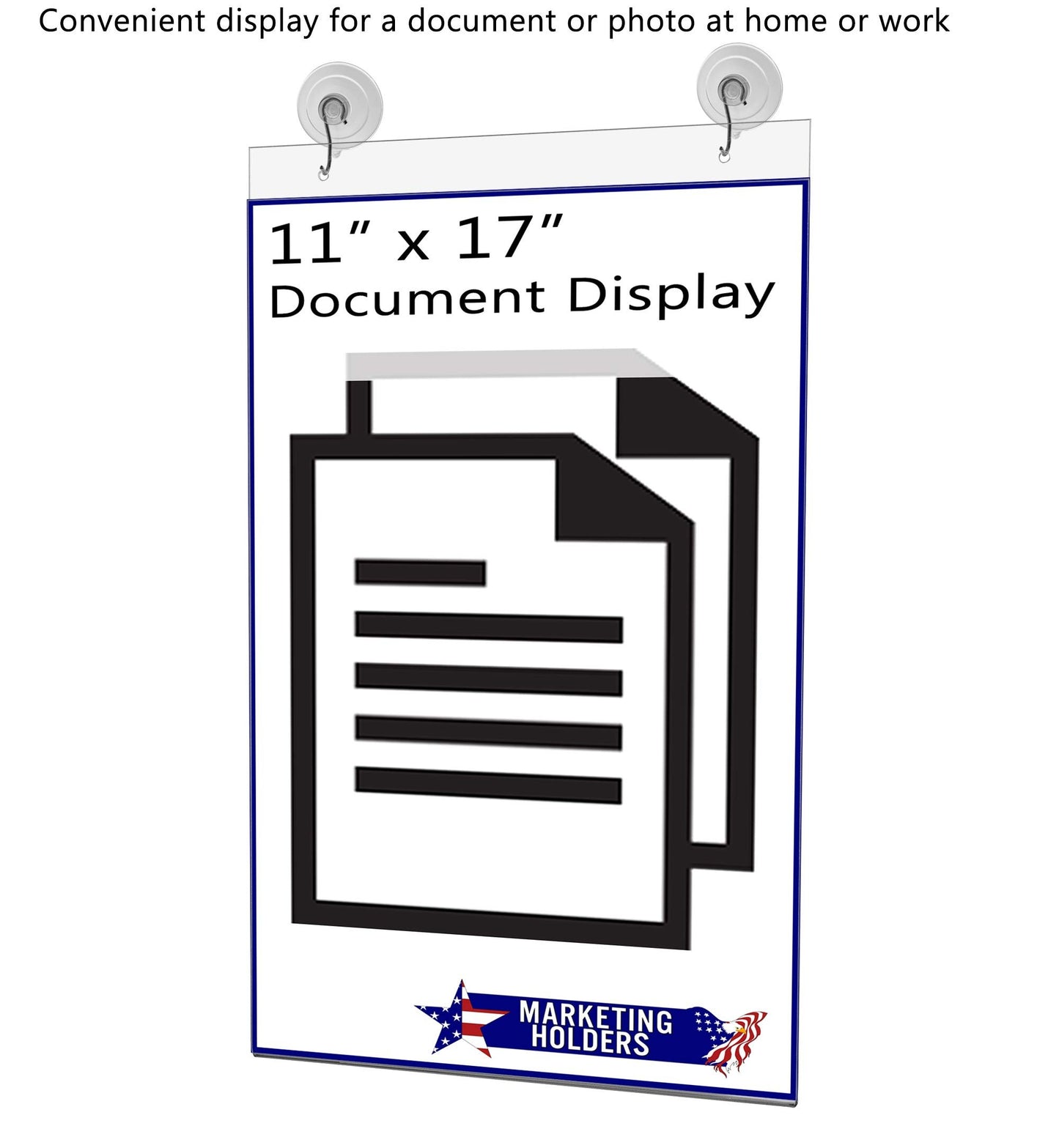 Marketing Holders Window Sign Holder 11" x 17" with 2 Predrilled Holes and Suction Cups with Hooks for Lease or Sale Signs in Real Estate Agencies and Car Dealerships Clear Acrylic