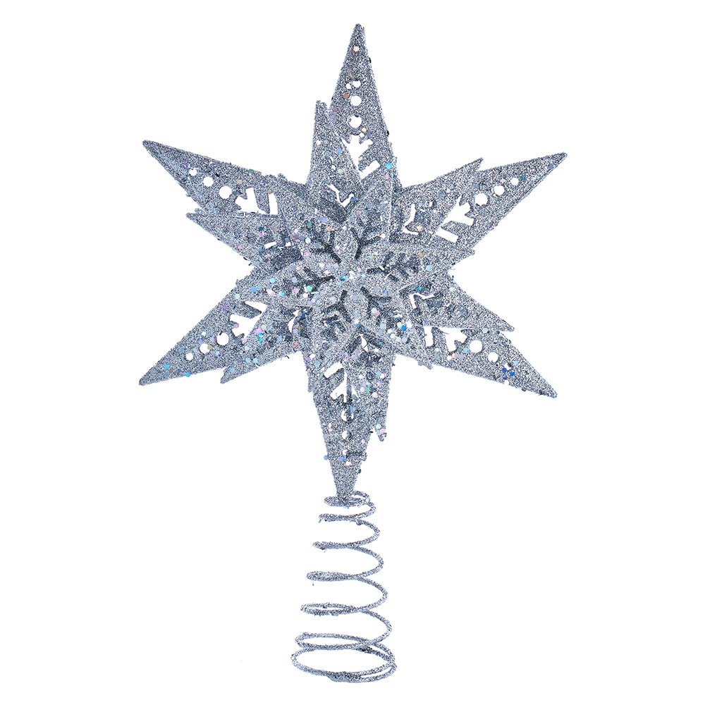 Kurt Adler 13-Inch Plastic Silver Glittered Snowflake Tree Topper