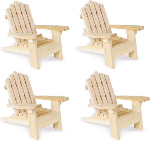 Multicraft Beach Adirondack Chair Miniature Wood for Dollhouses, Displays, Crafting, & DIY - 5 Inches - Set of 4, Brown, Medium