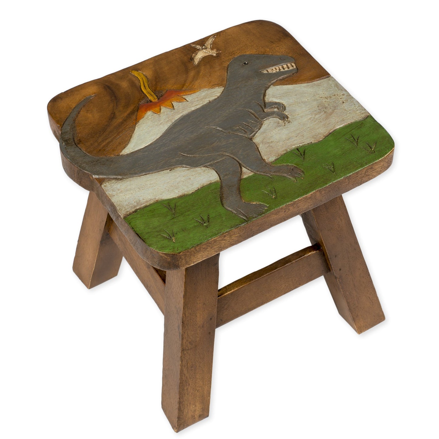 Sea Island Imports Tyrannosaurus Rex Dinosaur Design Hand Carved Acacia Hardwood Decorative Short Stool