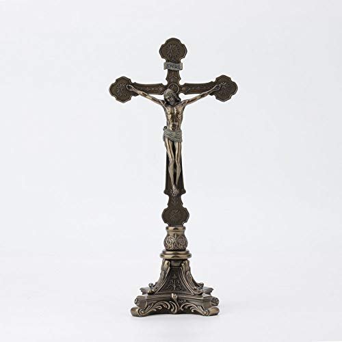 Veronese Design 13" Tall Standing Crucifix Baroque Style Stand Cold Cast Resin Antique Bronze Finish Religious Gift Home Decor Alter Sculpture