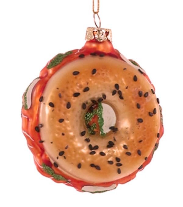 Cody Foster Bagel with Lox Glass Christmas Ornament 3 1/8 in