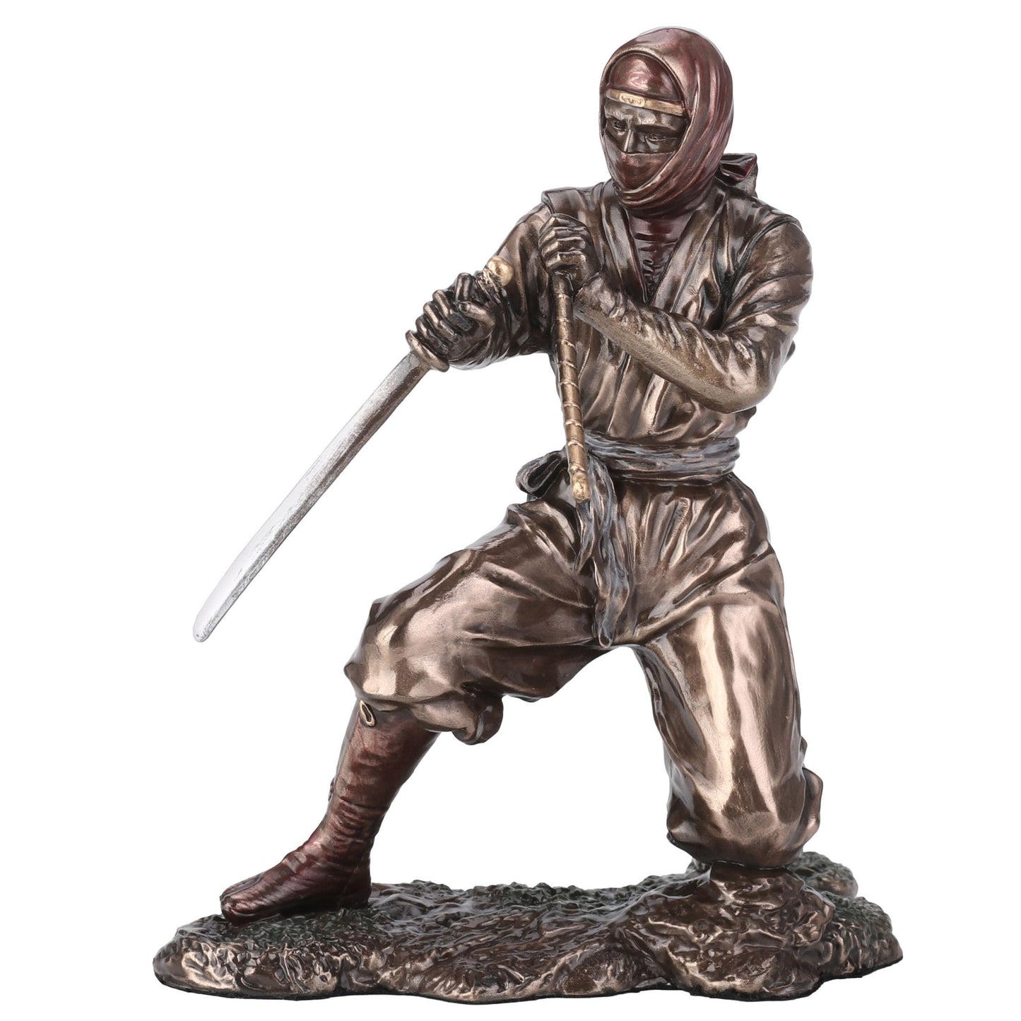 Veronese Design 5 7/8 Inch Ninja Sword and Scabbard Fighting Stance Cold Cast Resin Bronze Finish Sculpture