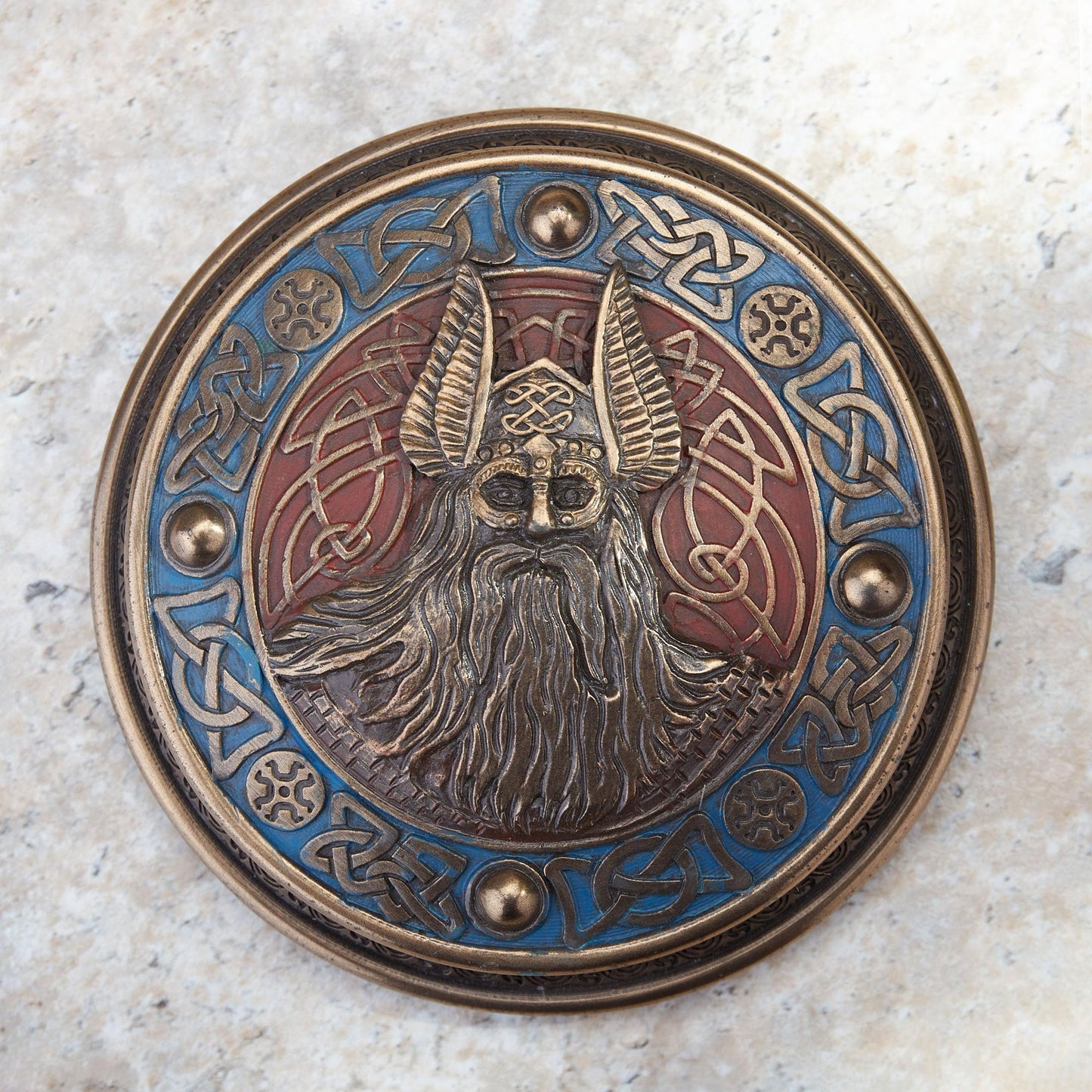 Veronese Norse God Odin Viking Round Stash Box Cold Cast Resin Bronze Finish Sculpture