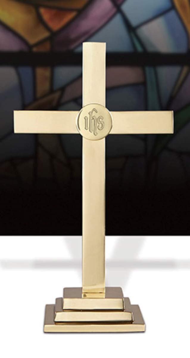 Sudbury Brass Classic Altar Cross with IHS Emblem, 18 Inch