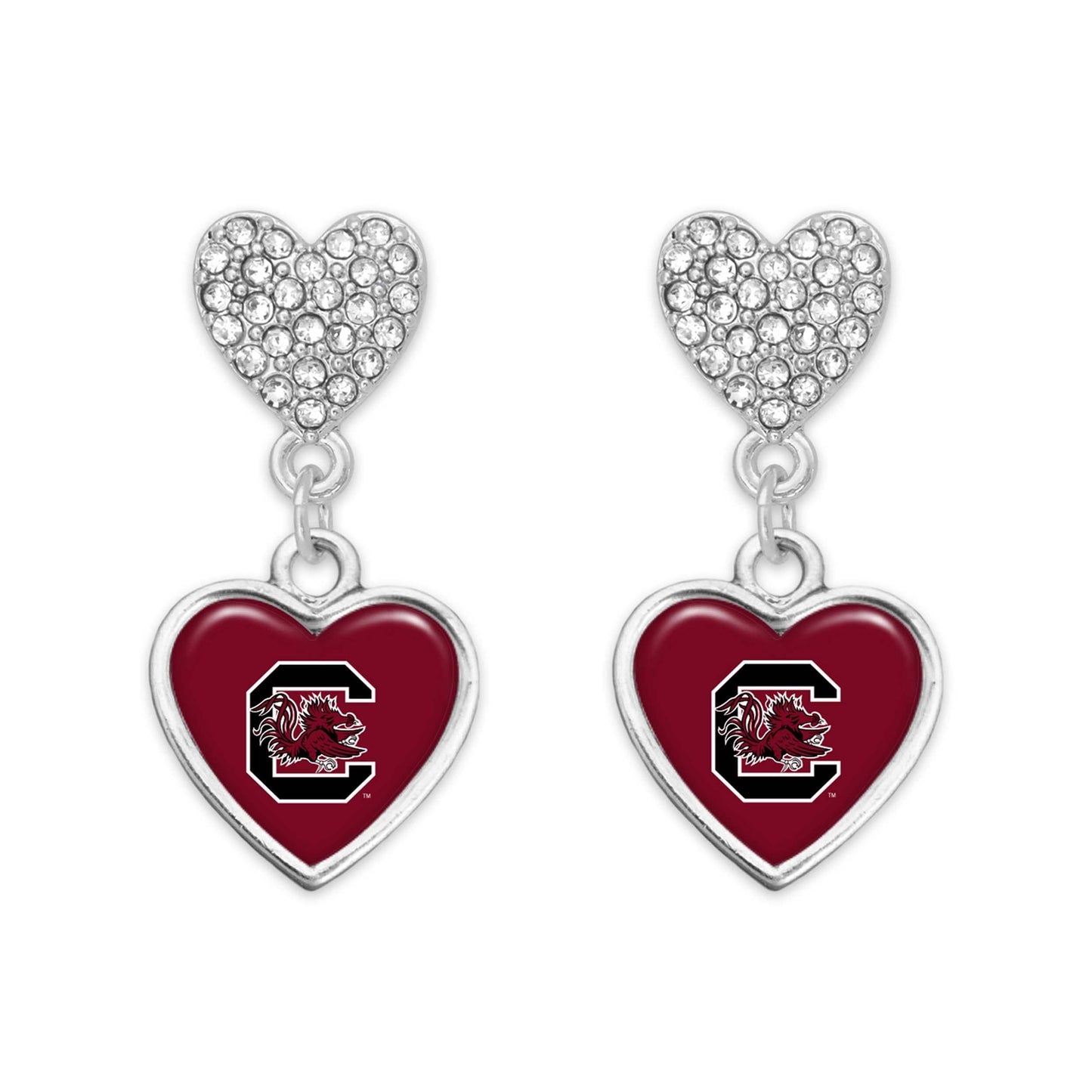 South Carolina Gamecocks Amara Silver Crystal Heart Earrings Jewelry Gift USC