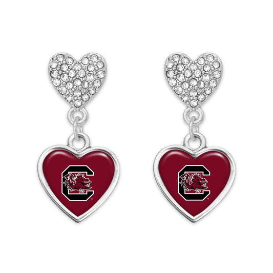 South Carolina Gamecocks Amara Silver Crystal Heart Earrings Jewelry Gift USC