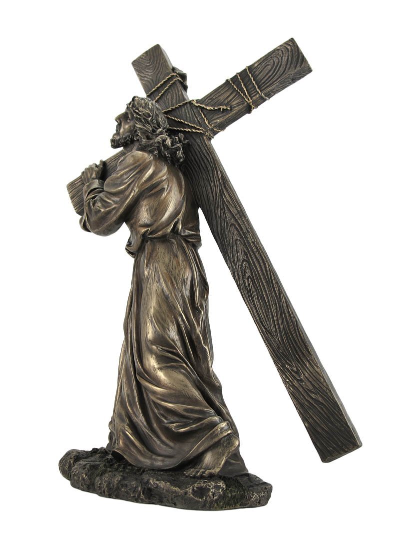Veronese Design 12 Inch Jesus on The Way to Calvary Cold Cast Resin Bronze Finished Statue Profound Religious Sculpture for Christian Devotion Home Decoration