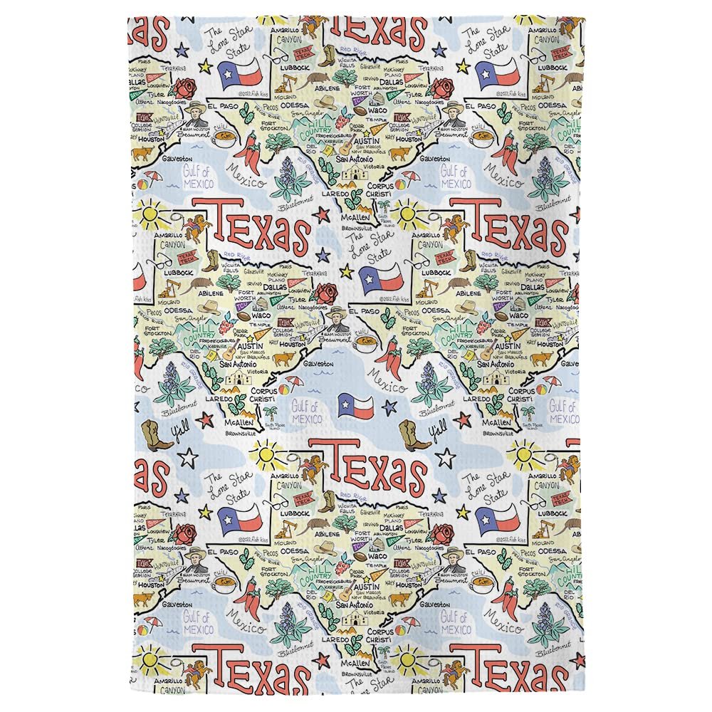 Fish Kiss 16"x24" Map Towel is 100% Microfiber Waffle Weave Help You Explore in Detail – Our Super Absorbent & Soft, Machine Washable State Map Towel is Stain & Wrinkle Resistant