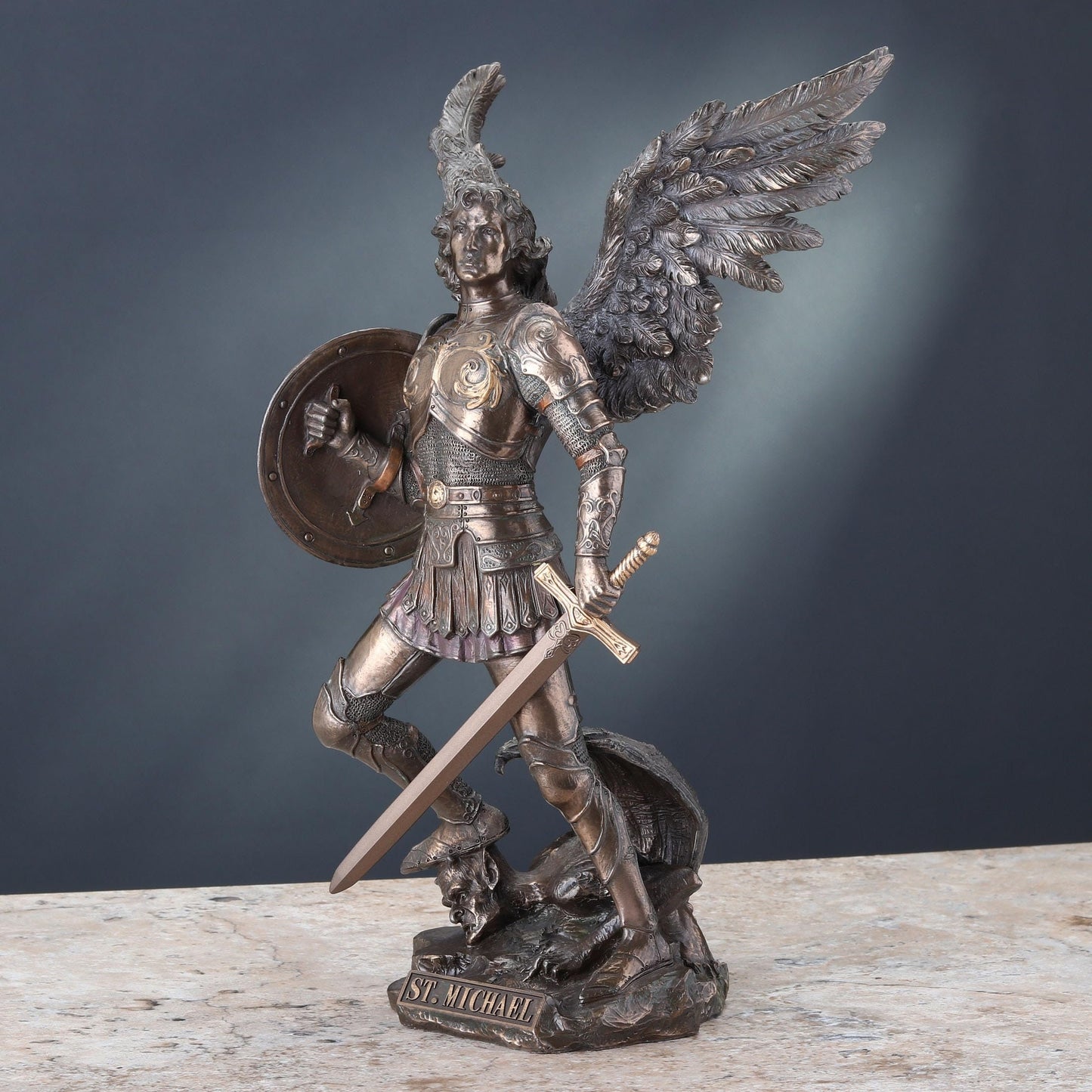 Unicorn Studio 12 7/8 Inch Archangel Saint Michael Cold Cast Resin Bronze Finish Sculpture Religious Gift Home Decor Statue