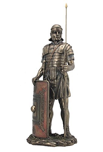 14.5" Ancient Roman Soldier w/Javelin & Shield Warrior Rome Statue Sculpture
