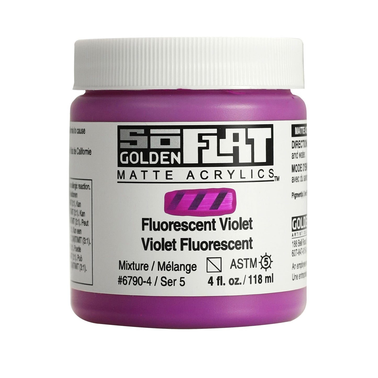 SoFlat Matte Acrylics by GOLDEN, Fluorescent Violet, 4 fl. oz. Jar, Professional Acrylic Paint, Semi-Transparent
