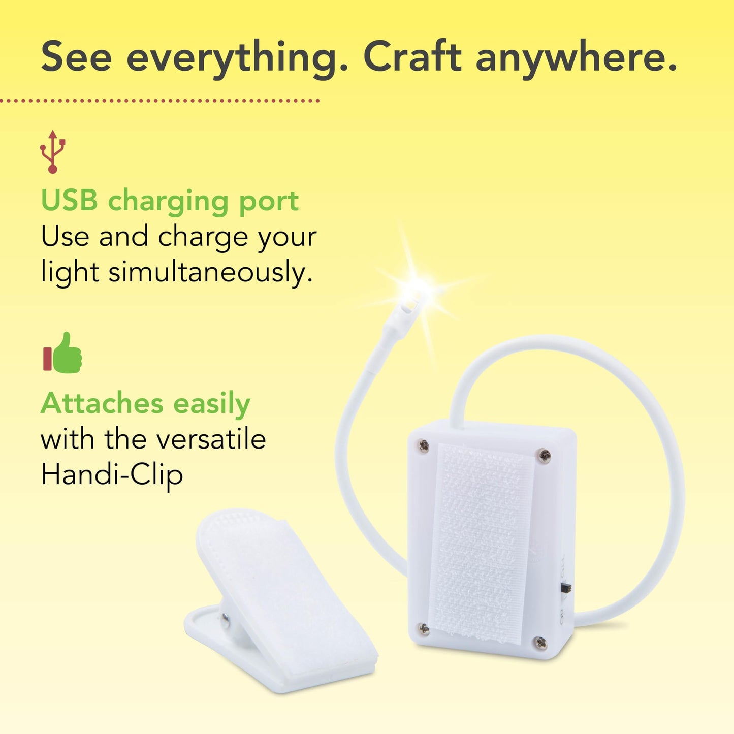ViviLux Ultralight XL Extra Long Flexible LED Craft Light, Rechargeable Battery Portable Lighting for Crafts, Sewing, & Reading, Includes Handi-Clip & Mounting Tape