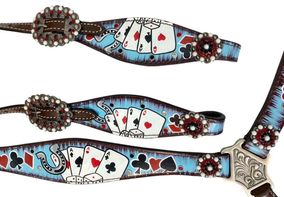 Showman Electric Aces Single Ear Leather Headstall & Breast Collar Set
