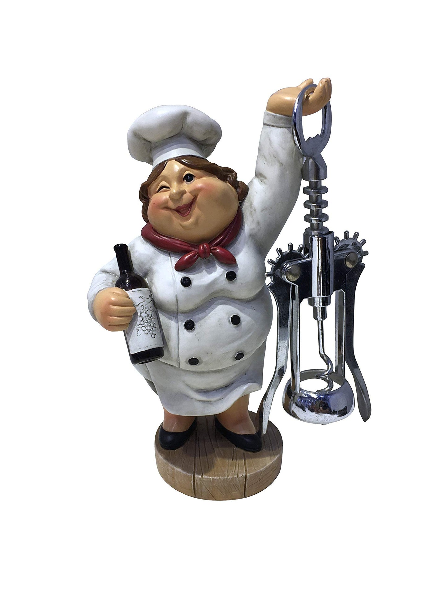 Winking Fat Lady Italian Chef Wine Bottle Cork Opener, Funny Handmade Novelty Figurine 7.5” Tall