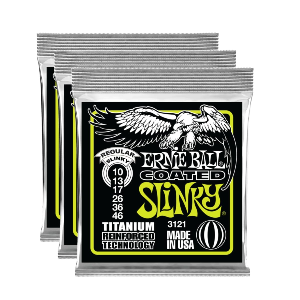 3 Sets of Ernie Ball Coated 3121 Regular Slinky Electric Guitar Strings 10-46