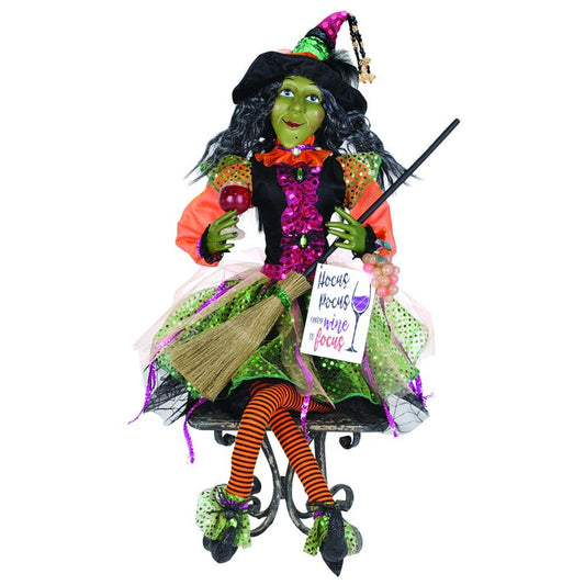 Karen Didion Originals Glitzy Wine Witch Figurine, 26 Inches - Handmade Halloween Holiday Home Decorations and Collectibles
