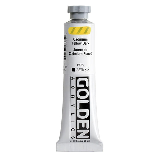 Heavy Body Acrylics by GOLDEN, Cadmium Yellow Dark, 2 fl. oz. Tube, Professional Acrylic Paint, Opaque