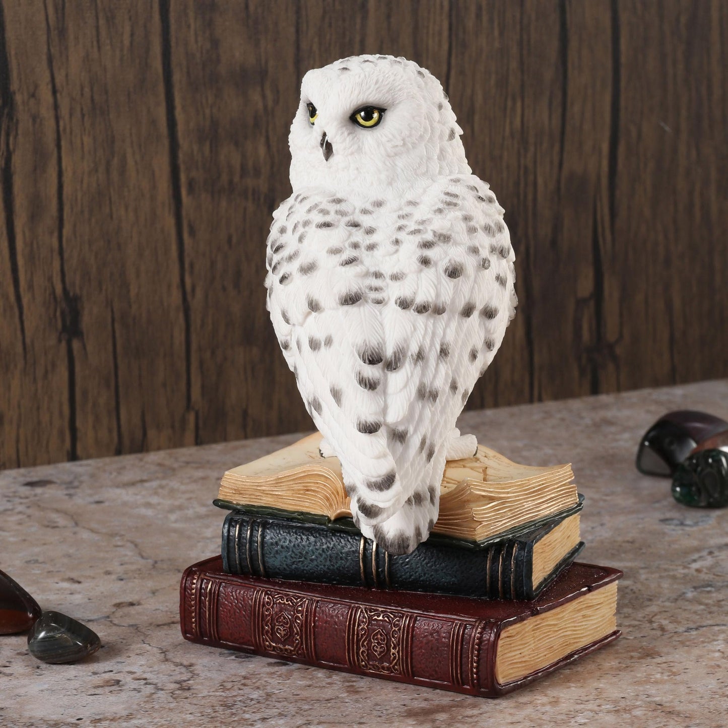 Veronese Design 6 7/8 Inch Snowy Owl Perching On Stack of Books Resin Sculpture Hand Painted Figurine Animal Home Decor Statue