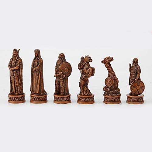 Veronese Design 3 1/4 Inch Viking Chessmen Set Hand Painted Resin Wood Ivory Finish Statue Home Decor