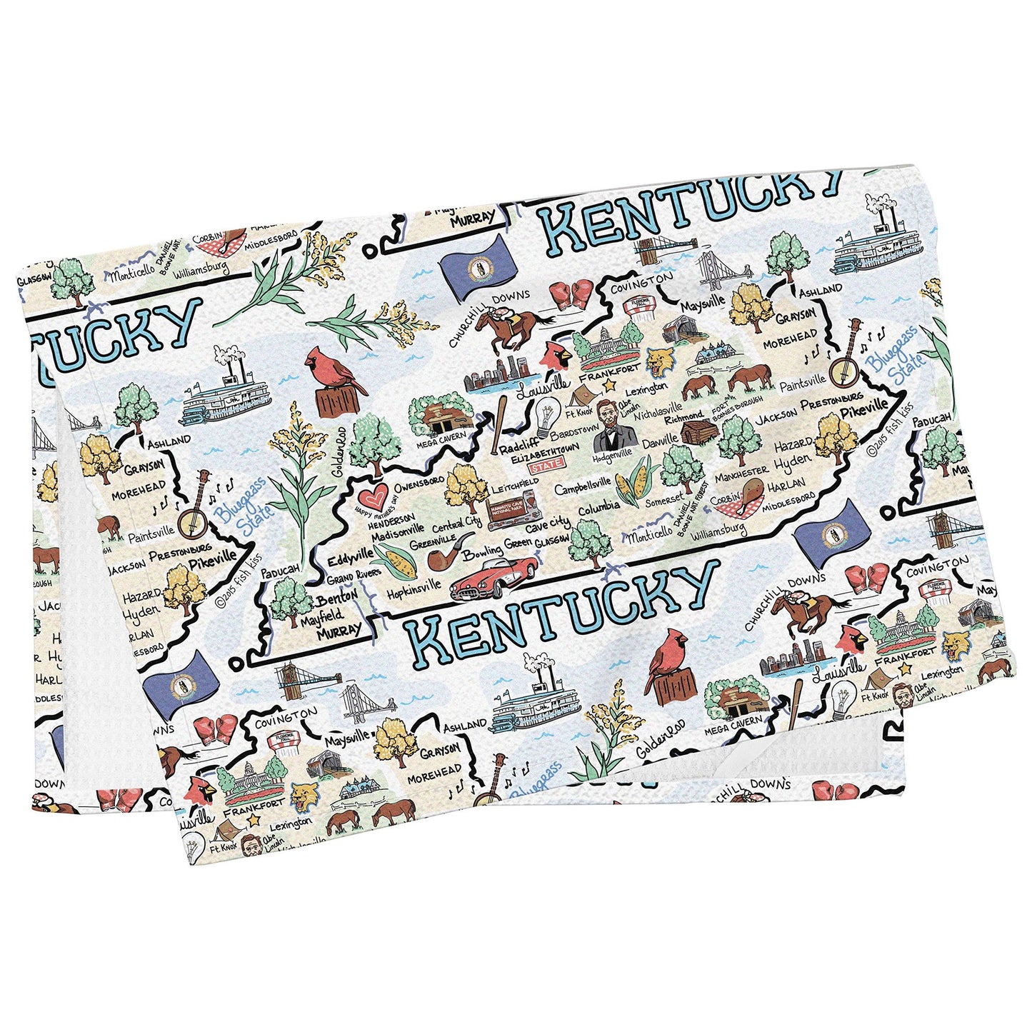 Fish Kiss 16"x24" Map Towel is 100% Microfiber Waffle Weave Help You Explore in Detail – Our Super Absorbent & Soft, Machine Washable State Map Towel is Stain & Wrinkle Resistant